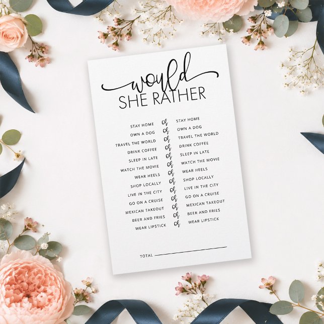 Würde sie eher Brautparty spielen (Keep your guests laughing & connecting in effortless style with this "Would She Rather" shower game.)
