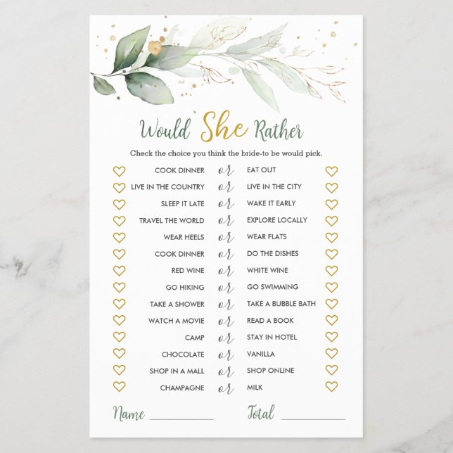 Würde sie eher Bridal Game Green Foliage Flyer (Vorne)