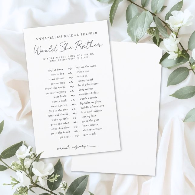 Würde sie eher Bridge Brautparty Game (Would She Rather Bride Bridal Shower Game)
