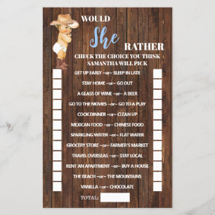 Würde sie eher Cowboy Baby Duschkarte Flyer
