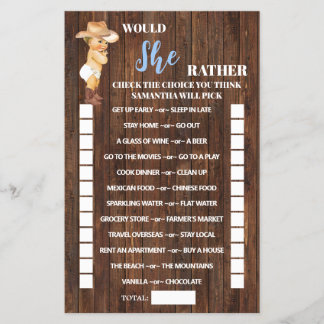 Würde sie eher Cowboy Baby Duschkarte Flyer