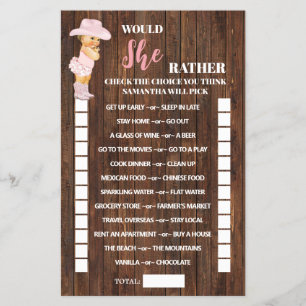 Würde sie eher Cowgirl Baby Duschkarte Flyer