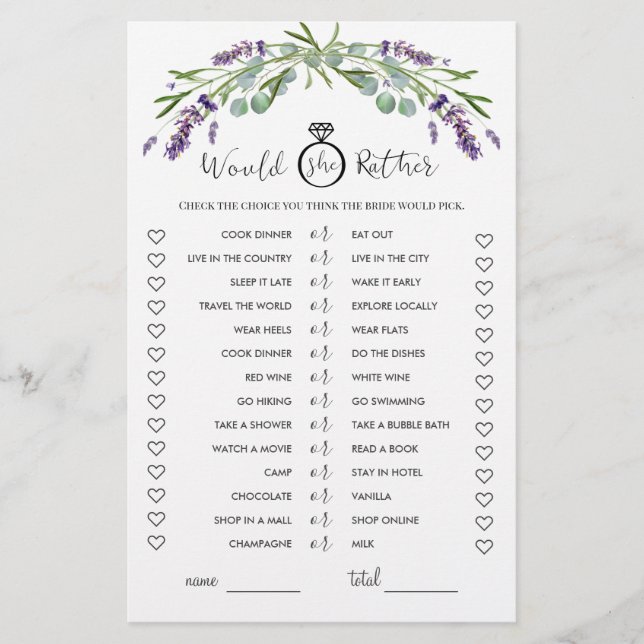 Würde sie eher Eukalyptus Lavender Bridal Spiel (Vorderseite)