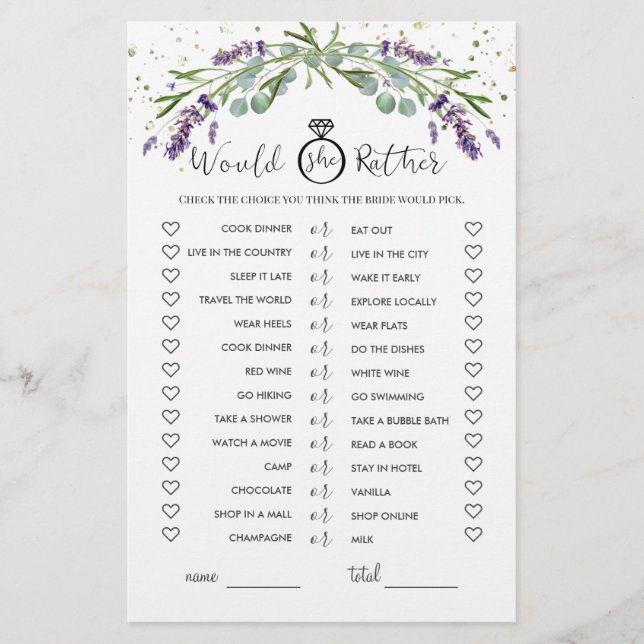 Würde sie eher Eukalyptus Lavender Bridal Spiel Flyer (Vorne)