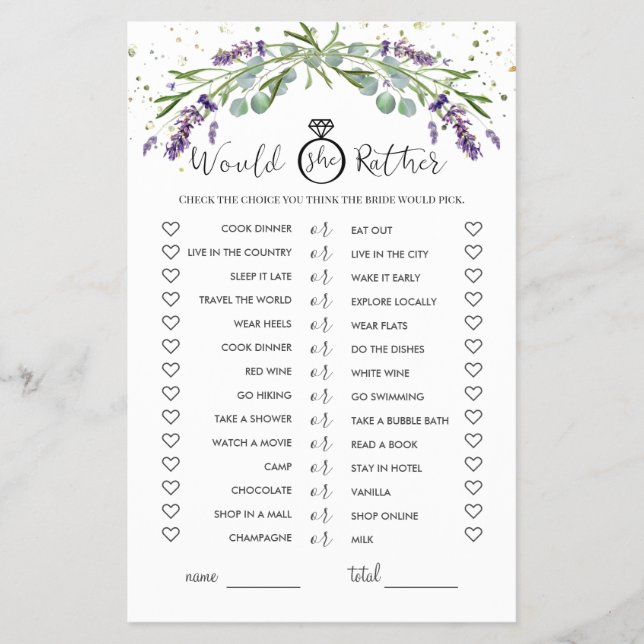 Würde sie eher Eukalyptus Lavender Bridal Spiel Flyer (Vorne)