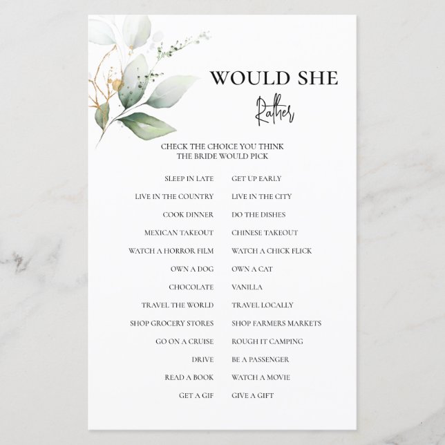 Würde sie eher Greenery Bridal-Spiel (Vorderseite)