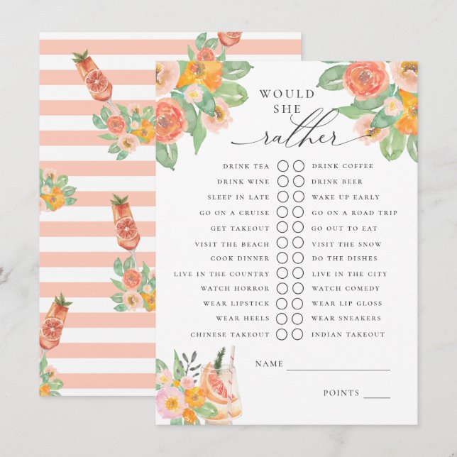 Würde sie eher helle Cocktail Bridal Spiel Begleitkarte (Vorne/Hinten)