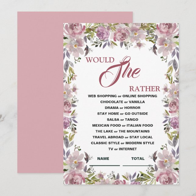Würde sie eher Lilac Floral Brautparty Game I Einladung (Vorne/Hinten)