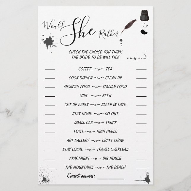 Würde sie eher | Pen & Inkwell Duschkarte Flyer (Vorne)