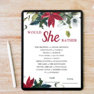Würde sie eher Poinsettia Brautparty Game Einladung