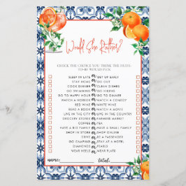 Würde sie eher? Spritz Brautparty Game