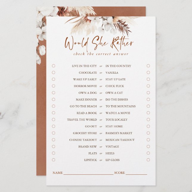 Würde sie eher Terracotta Floral Bridal Game (Vorne/Hinten)