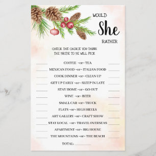 Würde sie eher Weihnachts-Bridal-Shower-Spielkarte Flyer