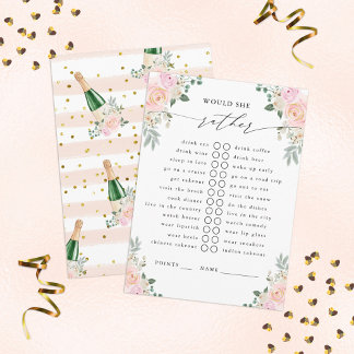 Würde sie lieber Champagner Floral Party Game Begleitkarte