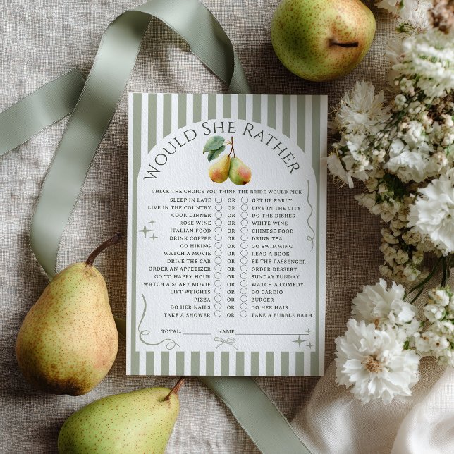 Würde sie lieber ein perfektes Pear Brautparty spi (Would She Rather Game Perfect Pear Bridal Shower)