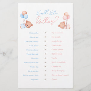 Würde sie lieber Junge Mädchen Zwillinge Teddybär Flyer