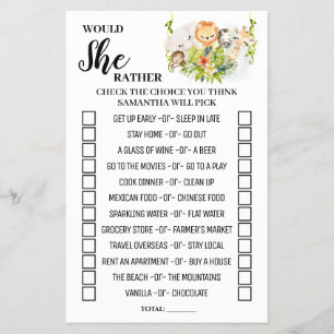 Würde sie lieber Jungle Baby Duschkarte Flyer