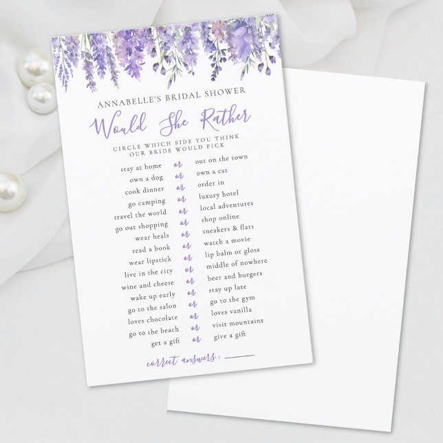 Würde sie lieber Lavender Floral Brautparty (Would She Rather Lavender Floral Bridal Shower)