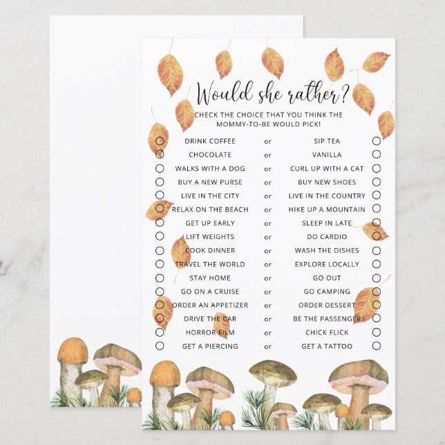 Würde sie lieber - Mushrooms Baby Showspiel (Vorne/Hinten)