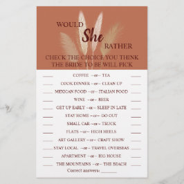 Würde sie lieber Pampas Brautparty Game Card Flyer