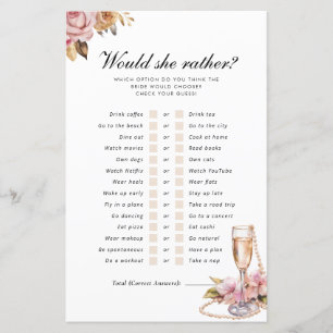 Würde sie lieber Perlen Prosecco Bridal Spiel