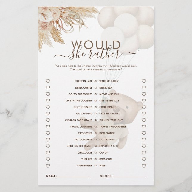 Würde sie lieber Teddy Bear Baby Shooting Game (Vorderseite)