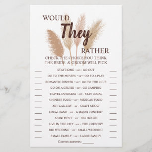 Würden sie lieber Pampasgras-Shower-Spielkarte Flyer