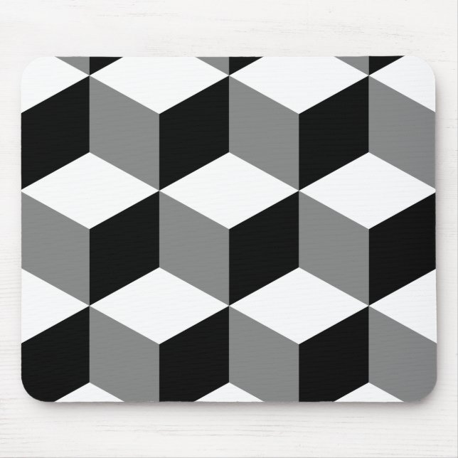 Würfel-großes Muster Schwarz-weiß u. grau Mousepad (Vorne)