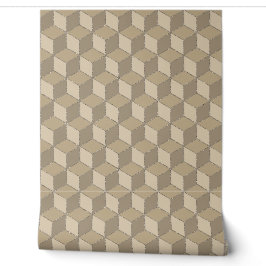 Würfel isometrisches geometrisches Muster - beige Tapete