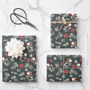 Würfel Poker Chips Totenkopf Muster Geschenkpapier Set