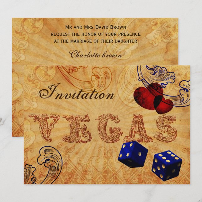 Würfel Vintag Vegas Hochzeit einlädt Einladung (Vorne/Hinten)