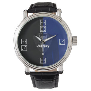 Würfel-Würfel-Muster blau/schwarz Armbanduhr