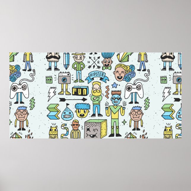 Würfelige Hipster doodle Set 2. Vintage Hand Poster (Vorne)