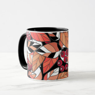 Wurfkissen Abstrakte Cartoon-Blätter Beeren schwar Tasse
