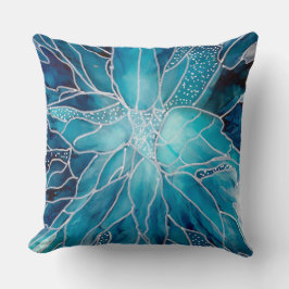 Wurfkissen - Alkohol-Tinten-Kunst Blau Weiße Blume Kissen