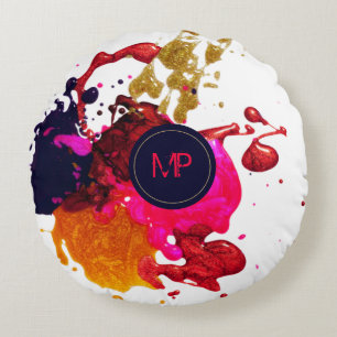 Wurfkissen mit Monogramm und pink-lila-goldener Sp Rundes Kissen