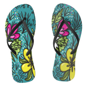 Wurfkissen Schönheit mit Blumen Flip Flops