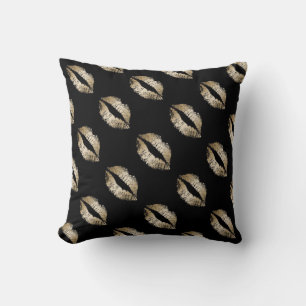 Wurfkissen/Schwarz mit goldenen Lippen Kissen