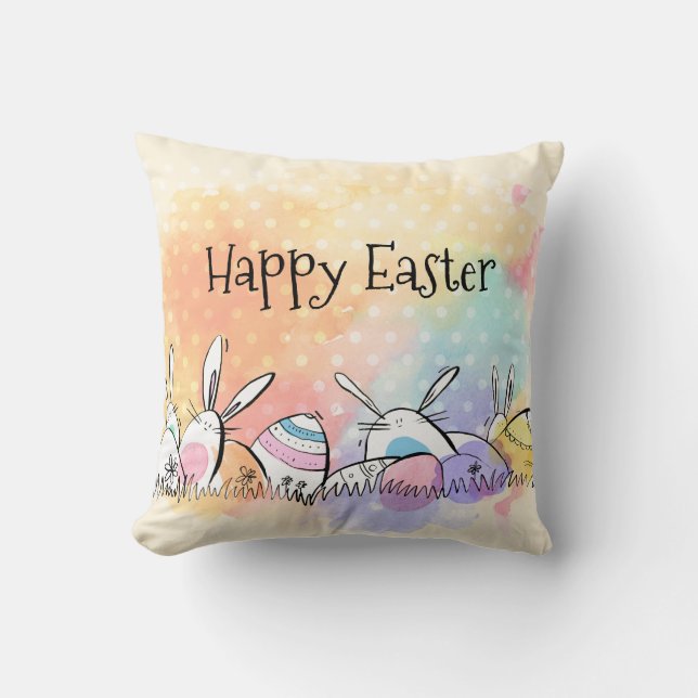 Wurfs-Kissen buntes Aquarell-glückliches Ostern | Kissen (Vorderseite)