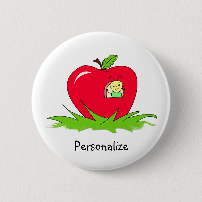 Wurm in rotem Apple mit Namen Button (Vorderseite)