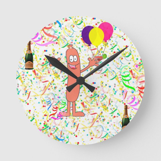 Wurst-Party Runde Wanduhr (Vorderseite)