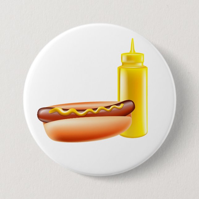 Würstchen mit Senf-Flaschen-Knopf Button (Vorderseite)
