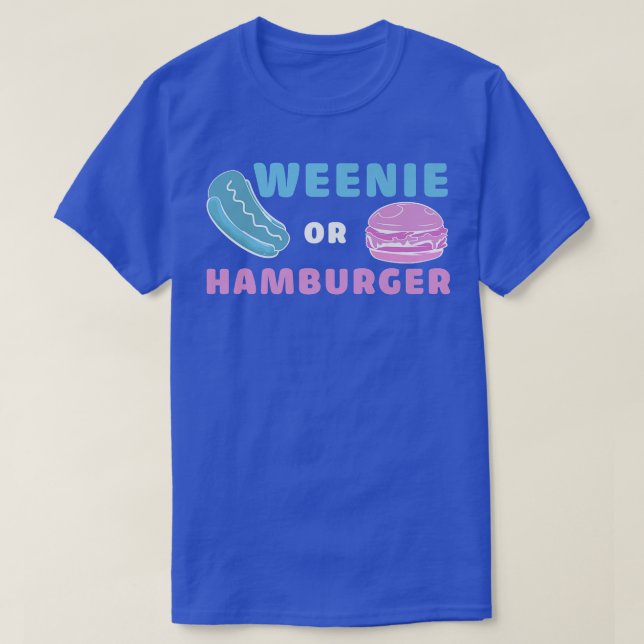 Würstchen- oder Hamburger-Funny-Gender-Aufdeckung T-Shirt (Design vorne)