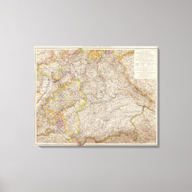 Wurttemberg, Bayern Atlas Karte Deutschland Leinwanddruck (Vorderseite)