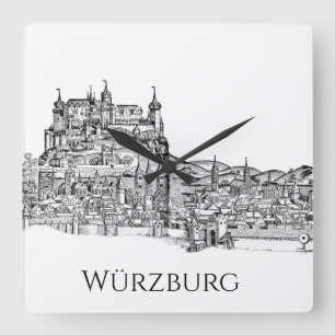 Würzburg Bayern Stadtansicht Minimalistische Linie Quadratische Wanduhr