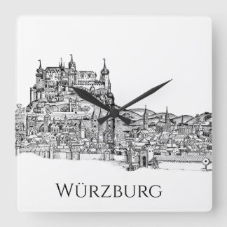 Würzburg Bayern Stadtansicht Minimalistische Linie Quadratische Wanduhr
