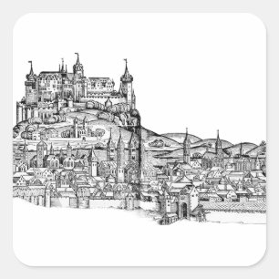 Würzburg Bayern Stadtansicht Minimalistische Linie Quadratischer Aufkleber