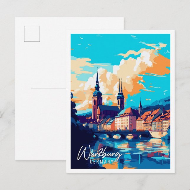 Würzburg Deutschland Vintage-Illustration Postkarte (Vorne/Hinten)