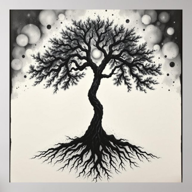 Wurzeln der Stille: Baum des Lebens Kohle Zen Kuns Poster (Vorne)