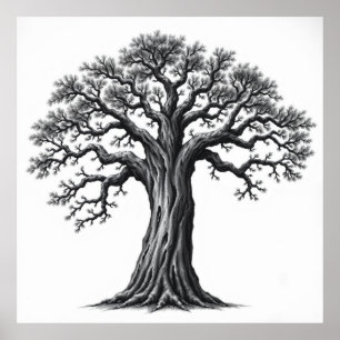 Wurzeln der Stille: Baum des Lebens Kohle Zen Kuns Poster